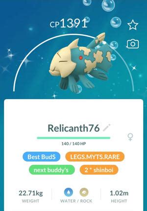 relicanth pokemon go coordinates.